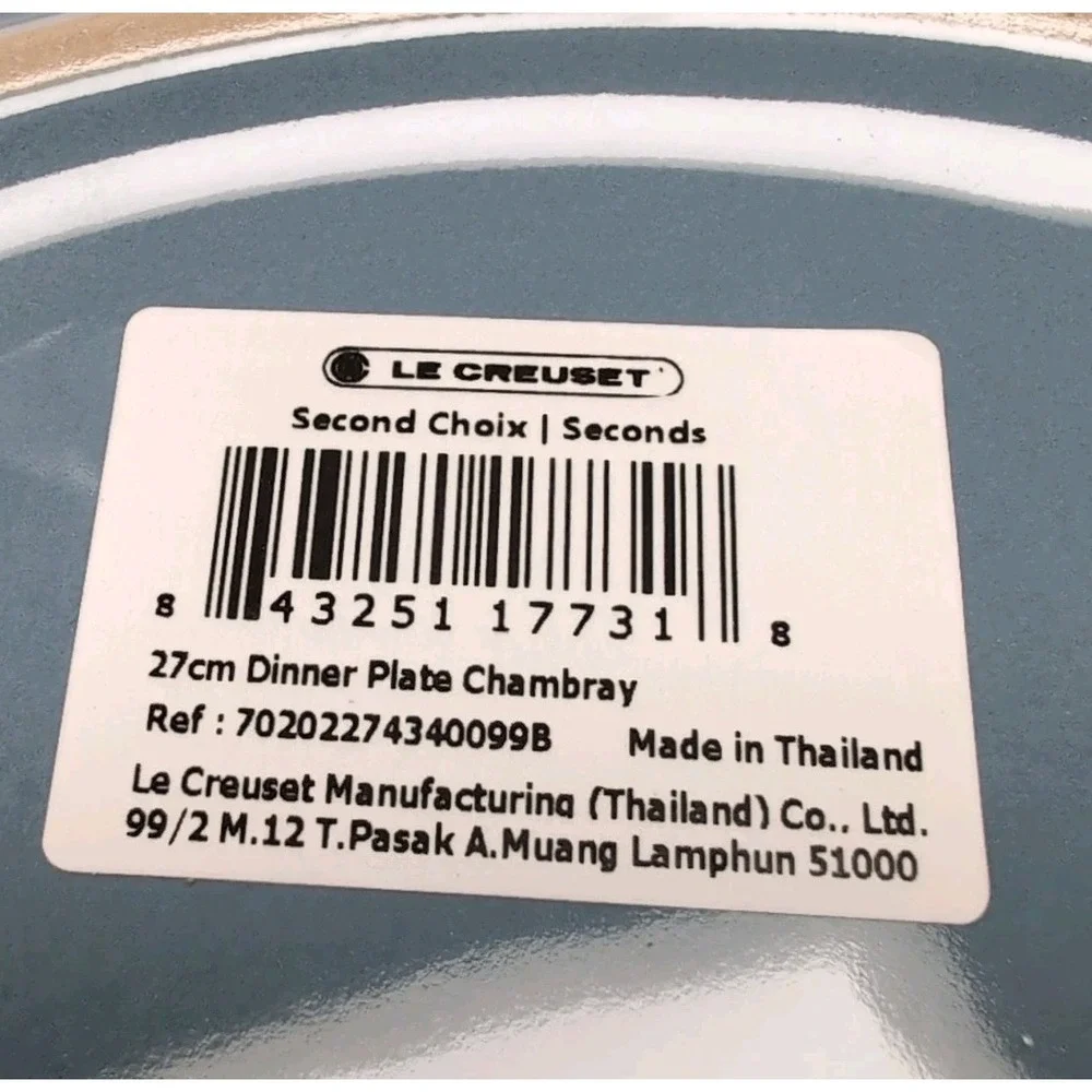 4 New Le Creuset Blue Chambray Dinner Plates 10.5